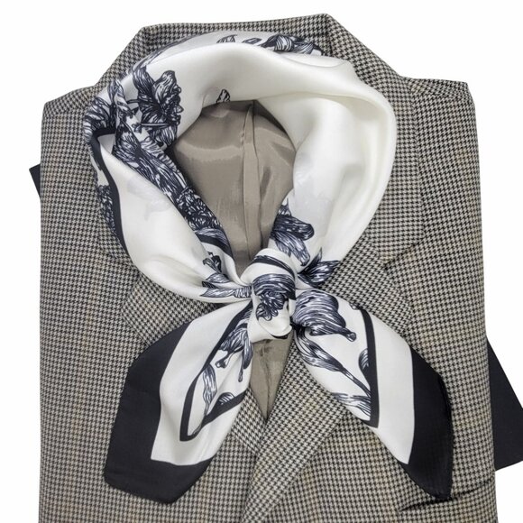 ✨✨Elegant Bandana Square Scarf Silky Satin Soft BLACK WHITE Neck Scarfs Headwrap - Picture 2 of 7